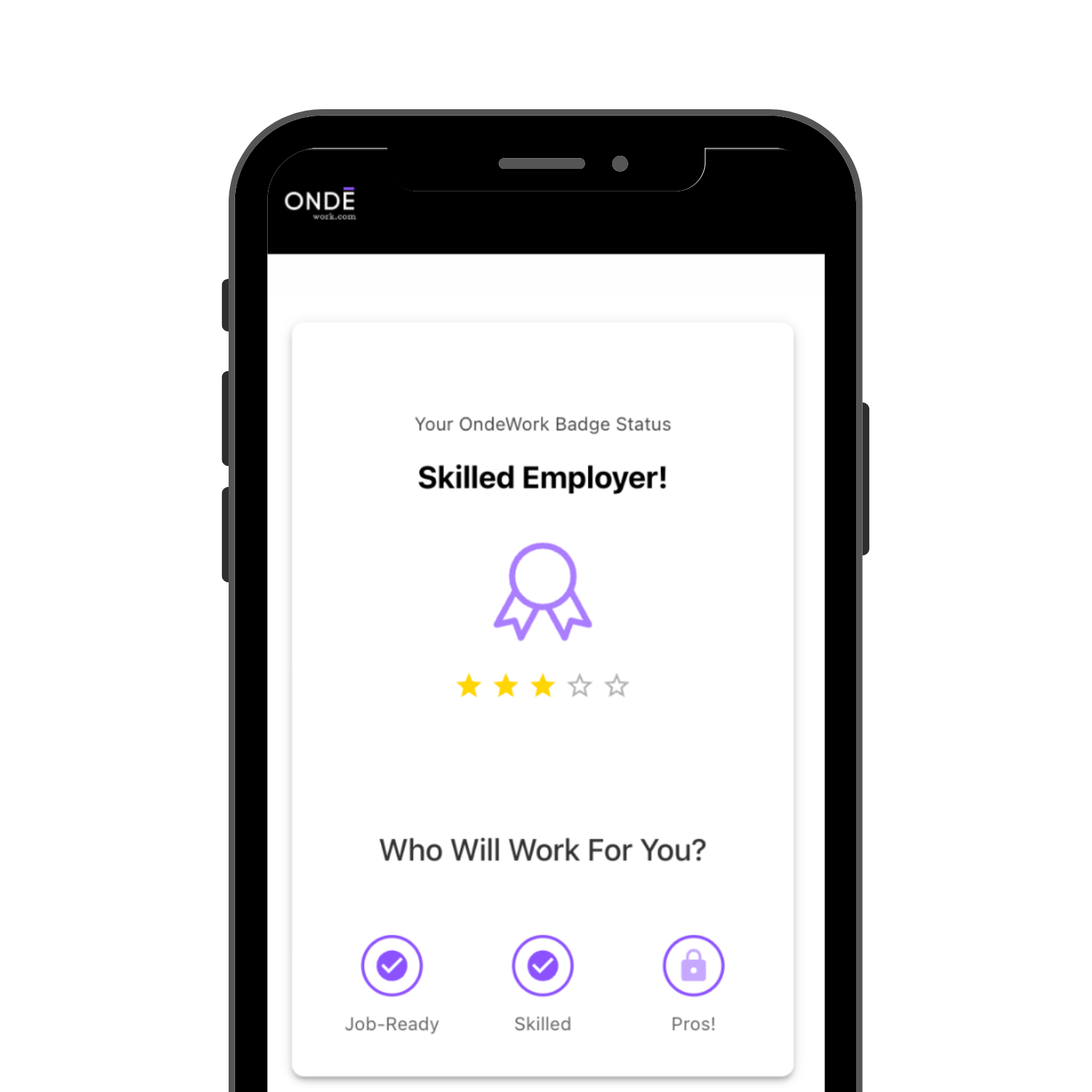 OndeWork employer badge and talent level indicator